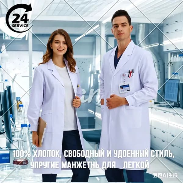 Медицинский халат белый классический / для врача / хлопок
