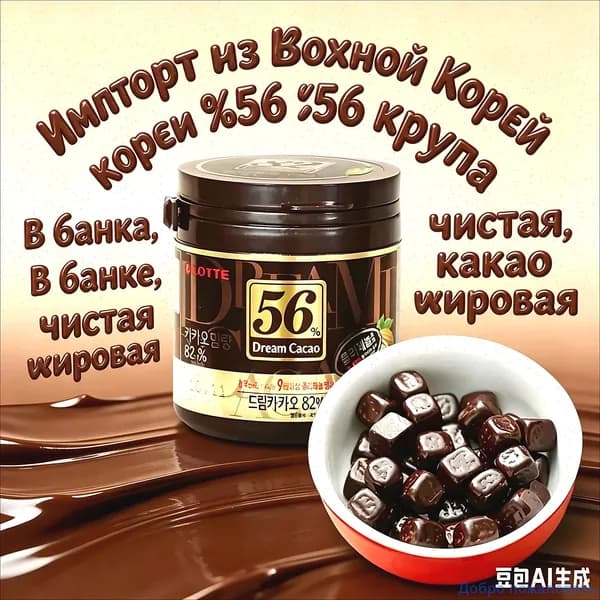 Горький Шоколад в кубиках ЛОТТЕ Дрим Какао 56% - 86 гр., LOTTE Dream Cacao, Корея