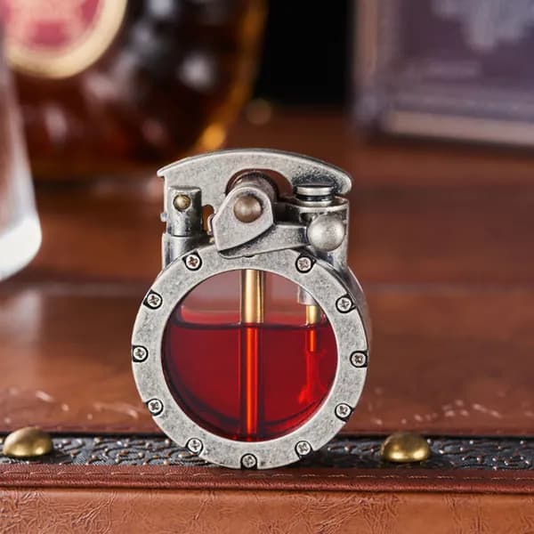 Ретро зажигалка Zippo с прозрачным топливным баком, серебристая, с рычагом (без топлива)