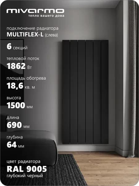 Радиатор отопления алюминиевый вертикальный 1,50 м. Левый