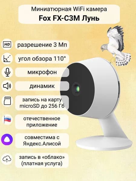 Умная камера видеонаблюдения WiFi для дома с Яндекс Алисой Fox FX-C3M Лунь / видеоняня