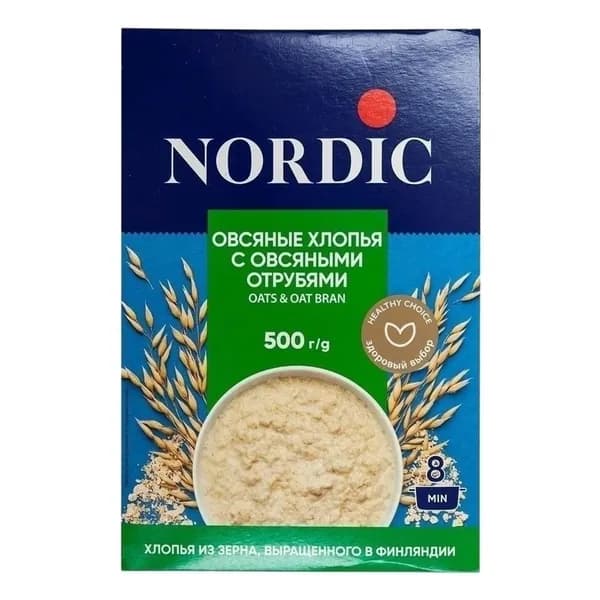 Хлопья Nordic овсяные с отрубями 500 г