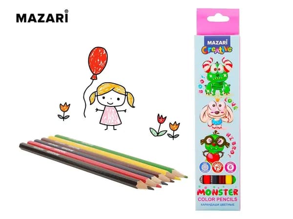 Набор цветных карандашей 6 шт Mazari Monster, HB (твердо-мягкие)
