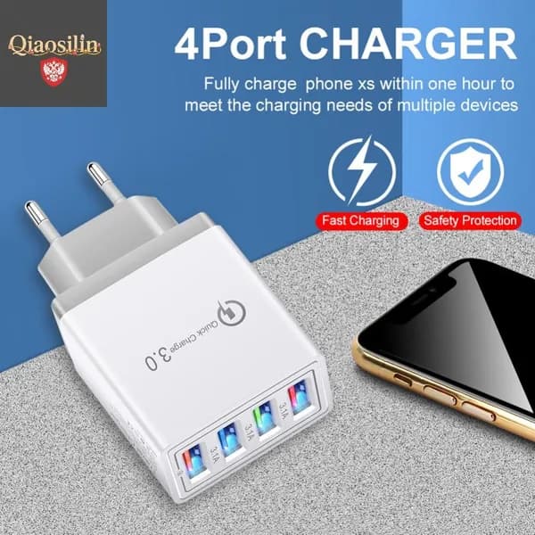 4-портовый USB-зарядное устройство с LED-подсветкой, европейский стандарт, серый цвет