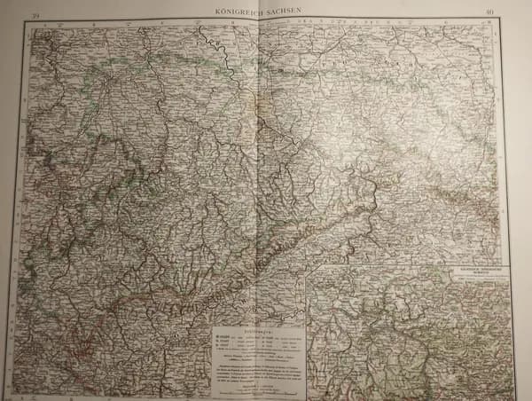 Географическая карта антикварная. Саксония. 1904 год