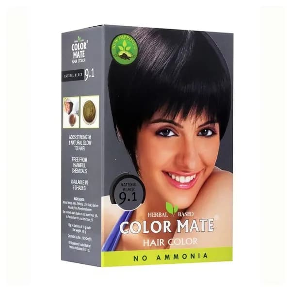 Краска для волос Color Mate без аммиака, цвет натуральный Черный Тон 9.1, 5шт. х 15г
