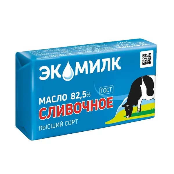 Масло сладко-сливочное несоленое 82,5% 180 г, Экомилк