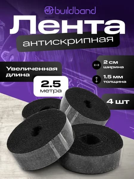Антискрипная лента для авто 2,5 м, 4 шт /самоклеящаяся/ для шумки автомобиля, Маделин