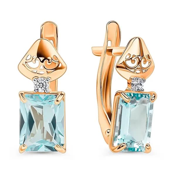 Серьги женские с топазами и фианитами из красного золота 375 пробы 585GOLD