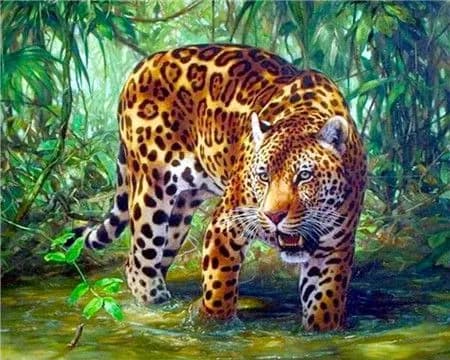 Алмазная мозаика со стразами Леопард/Выкладка полная/Размер холста 30х40 см/Размер картинки 25х35