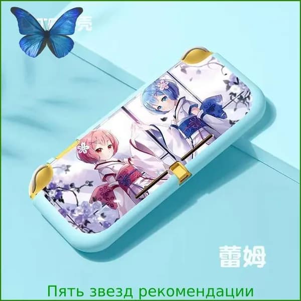 Защитный чехол полуобъемный для Nintendo Switch Lite: тематический дизайн с Рем и Рим из Re:ZERO - Starting Life in Another World