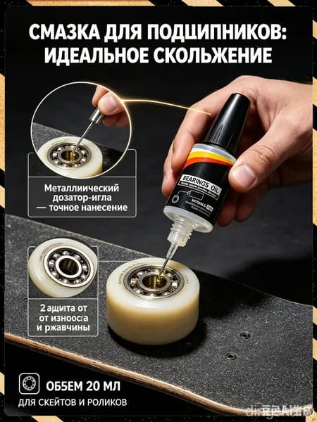 Смазка для подшипников жидкая, Масло 20 мл - Дозатор-игла, для ухода за скейтбордом роликами лонгбордом и трюковым самокатом