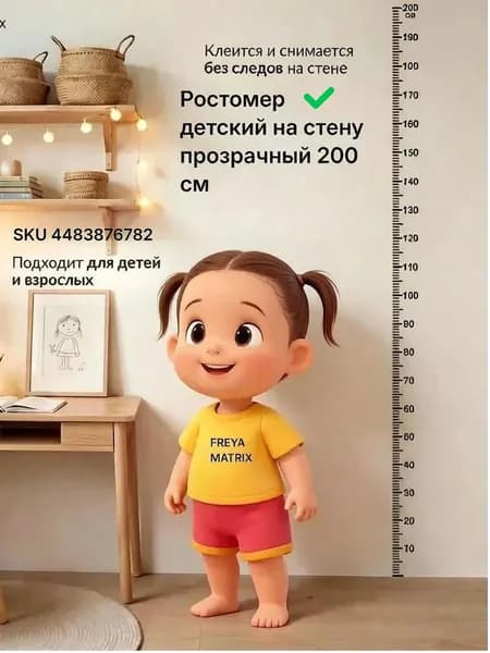 Ростомер детский на стену прозрачный 200 см