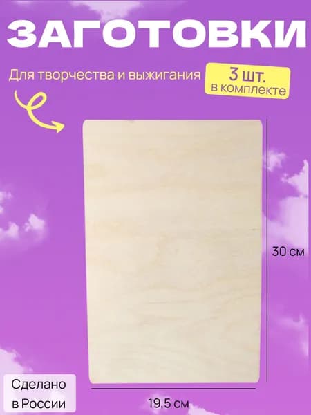 Заготовки для выжигания и творчества без рисунков 195ммх300 мм, 3шт.