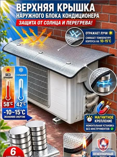 Солнцезащитный козырек, верхняя крышка наружного блока кондиционера - защитный чехол экран для сплит-системы на магнитах, отражатель от солнца и дождя.