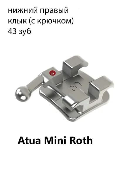 Брекет Atua Mini Roth, металлический, нижний правый клык с крючком, 0,56 мм IMD