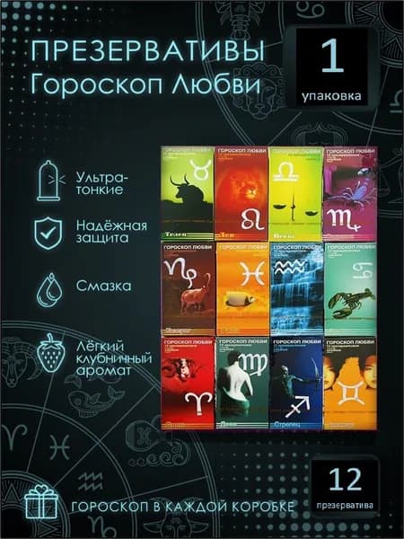 Презервативы Гороскоп любви №12 с ароматом клубники, ультратонкие (12шт)