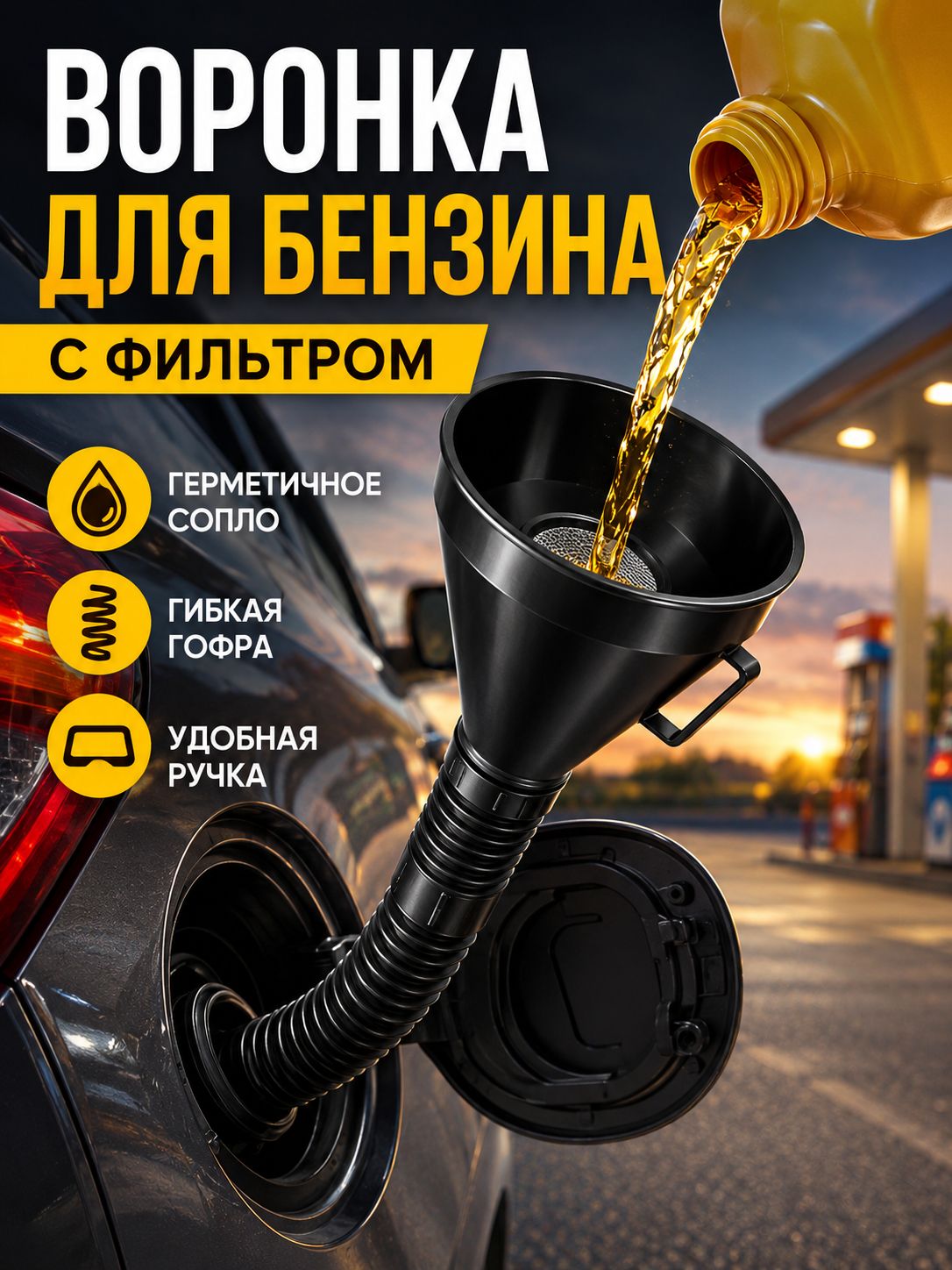 Воронка для бензина автомобильная с сеткой фильтром