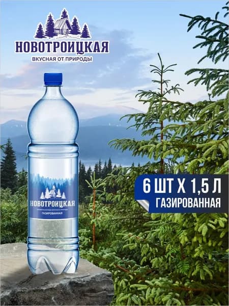 Вода минеральная Новотроицкая газированная, 6 шт х 1,5 л
