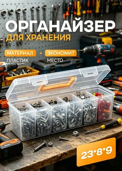 Контейнер для хранения вещей длина 23 см, ширина 8 см, высота 8 см.