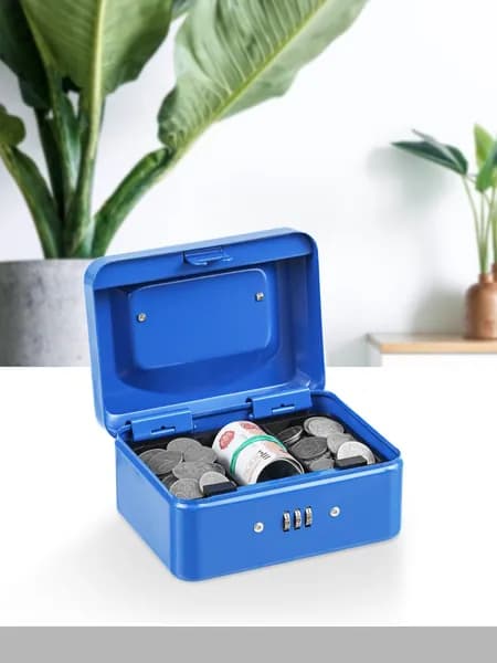 Ящик для денег SAFEBURG Keeper-15C Blue Gloss сейф/тайник/коробка для денег, ценностей, документов, печатей, 8х15х12см, кодовый замок, 3 отделения, синий