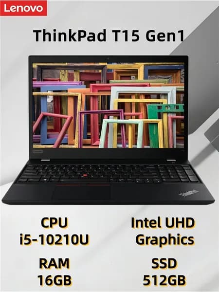 Lenovo Ноутбук 15.6", Intel Core i5-10210U, RAM 16 ГБ, SSD 512 ГБ, Intel Iris Plus Graphics, Windows Pro, черный, Английская раскладка