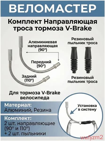 Комплект угол 90 (переднего) и 110 (заднего) троса тормоза алюминий + 2 шт пыльник троса тормоза для велосипеда