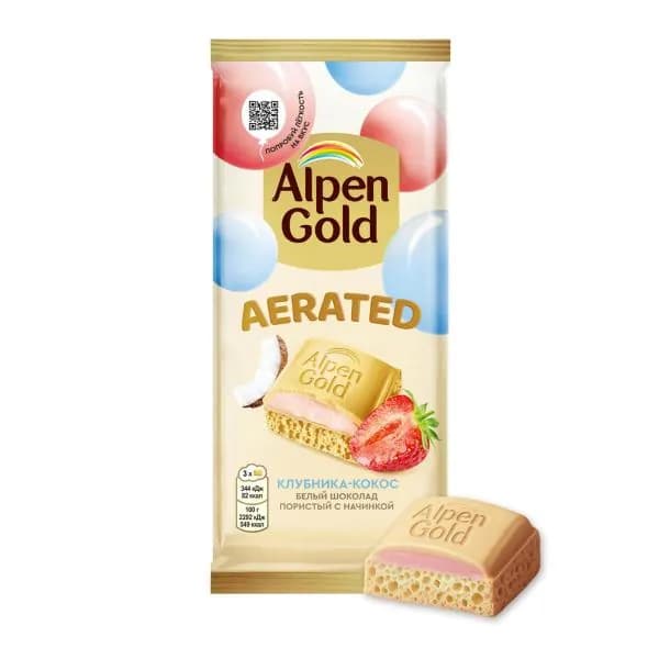 Шоколад Alpen Gold Aerated белый пористый с начинкой клубника кокос 75г
