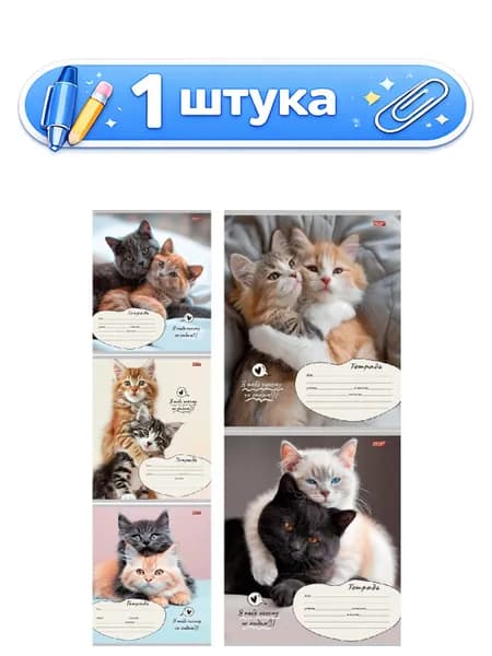 Тетрадь 12 листов клетка Кошачьи парочки 12-4281