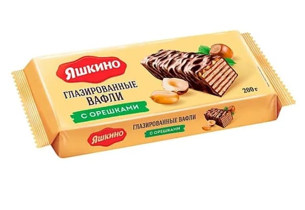 Яшкино Вафли Глазированные с орешками, 200 г