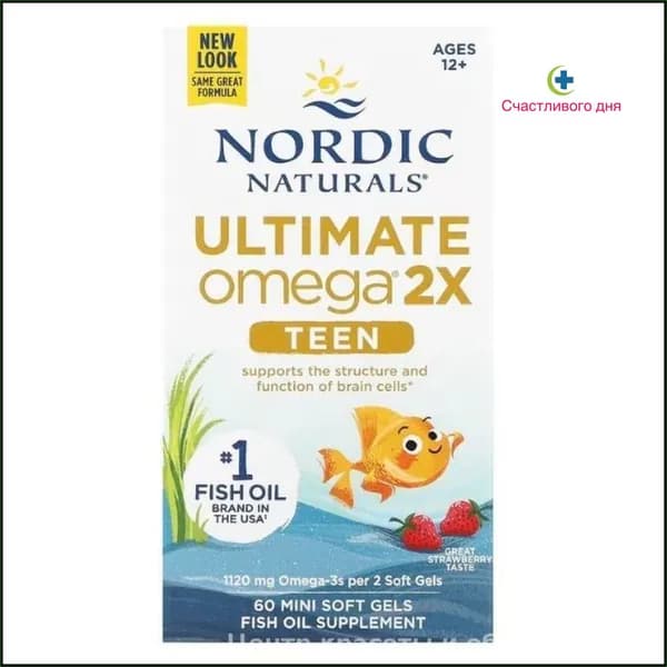 Премиальный комплекс Ultimate Omega 2X Teen от Nordic Naturals с ЭПК и ДГК для подростков 1218 лет представлен в форме миникапсул с клубничным вкусом, бестселлер в количестве 60 штук
