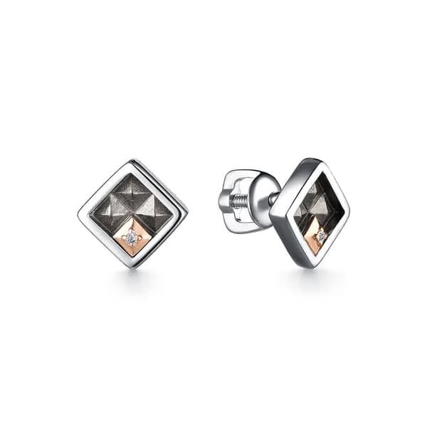 Серебряные серьги DIAMANT-ONLINE с золотой накладкой и бриллиантом 925 пробы