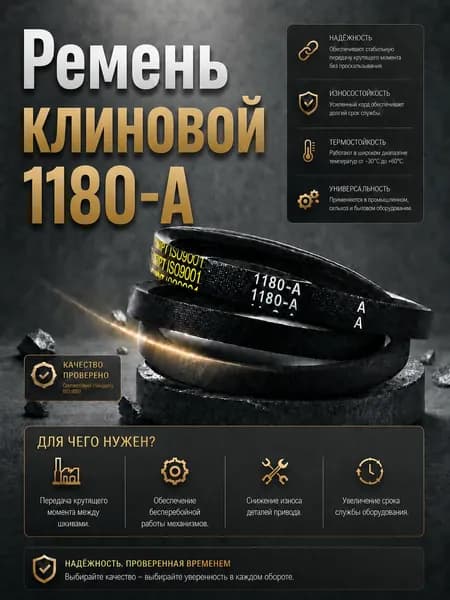Ремень клиновой А-1180, для мотоблоков и культиваторов МБ-1, МБ-2, МБ-2К, МБ-1Д, Нева, Салют 5 БС-5,5, мотоплуг Каскад, HIMPT