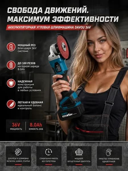 Мощная аккумуляторная болгарка 36В бесщеточный двигатель