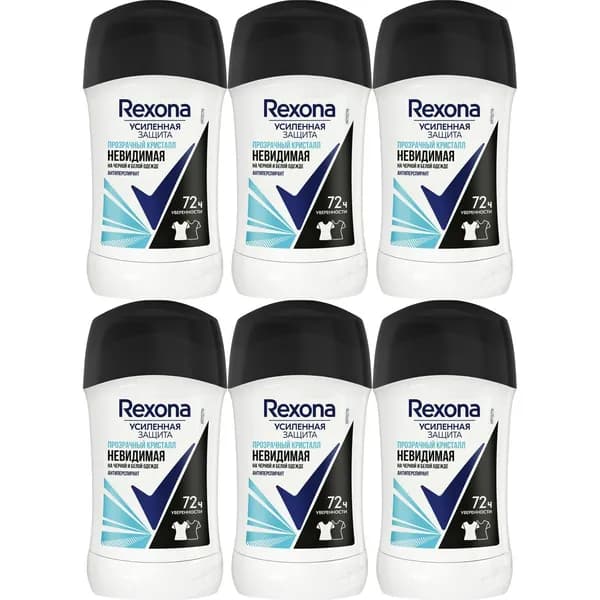 Антиперспирант стик Rexona Прозрачный кристалл женский 40 мл, набор: 6 штук