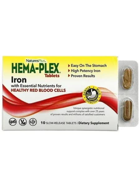 Natures Plus Хелатное железо HEMA-PLEX, 30 г, 10 таблеток