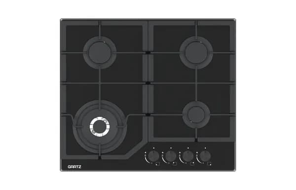 Варочная панель газовая GARTZ HGB611B Magiсook 4 конфорки, 60 см, мощность 8600 Вт, закаленное стекло, чугунные решетки, автоматический электроподжиг, газ-контроль, WOK-конфорка