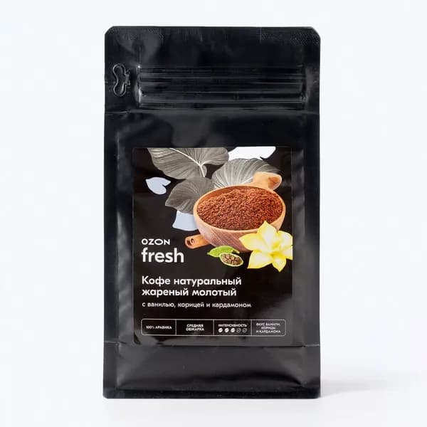 Кофе жареный молотый ваниль, корица и кардамон 150 г, Ozon fresh