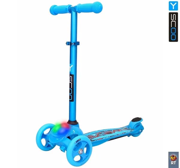 Самокат 3-х кол. Y-SCOO RT TRIO DIAMOND 120 Kaleidoscope светящаяся платформа blue