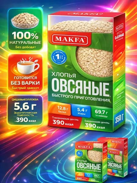 Хлопья овсяные MAKFA, 350г x 2 шт