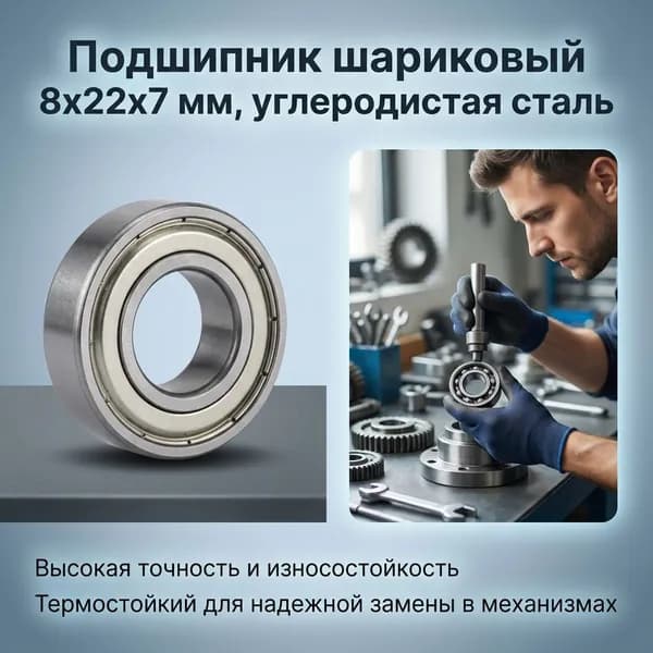 Миниатюрный шарикоподшипник 608ZZ RS, стальной, 8x22x7 мм, для электродвигателей и роликовых коньков