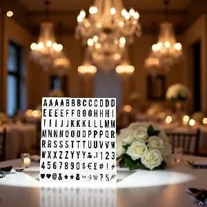 Набор из 104 черных сменных букв и цифр для светового короба формата А4, информационных досок, презентационных панелей, 65,4x35 мм, дома или мероприятий (световой короб в комплект не входит).