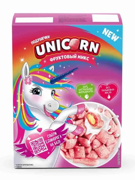 Готовый завтрак Unicorn подушечки с начинкой Фруктовый микс, 200 г