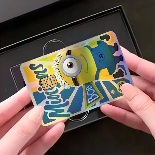 Minions Миньоны Мультфильм Лазерные декоративные стикеры с переливом на карту, набор 4 шт, многоцелевые