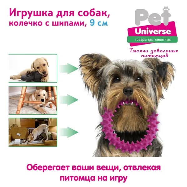 Игрушка для собак Pet Universe колечко с шипами диаметр 9 см, ТПР, розовый, PU3063PK