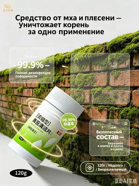 Концентрированные таблетки для удаления мха и лишайника, для бетона, плитки, камня, 120 г (заменяет 30 флаконов жидкого средства)