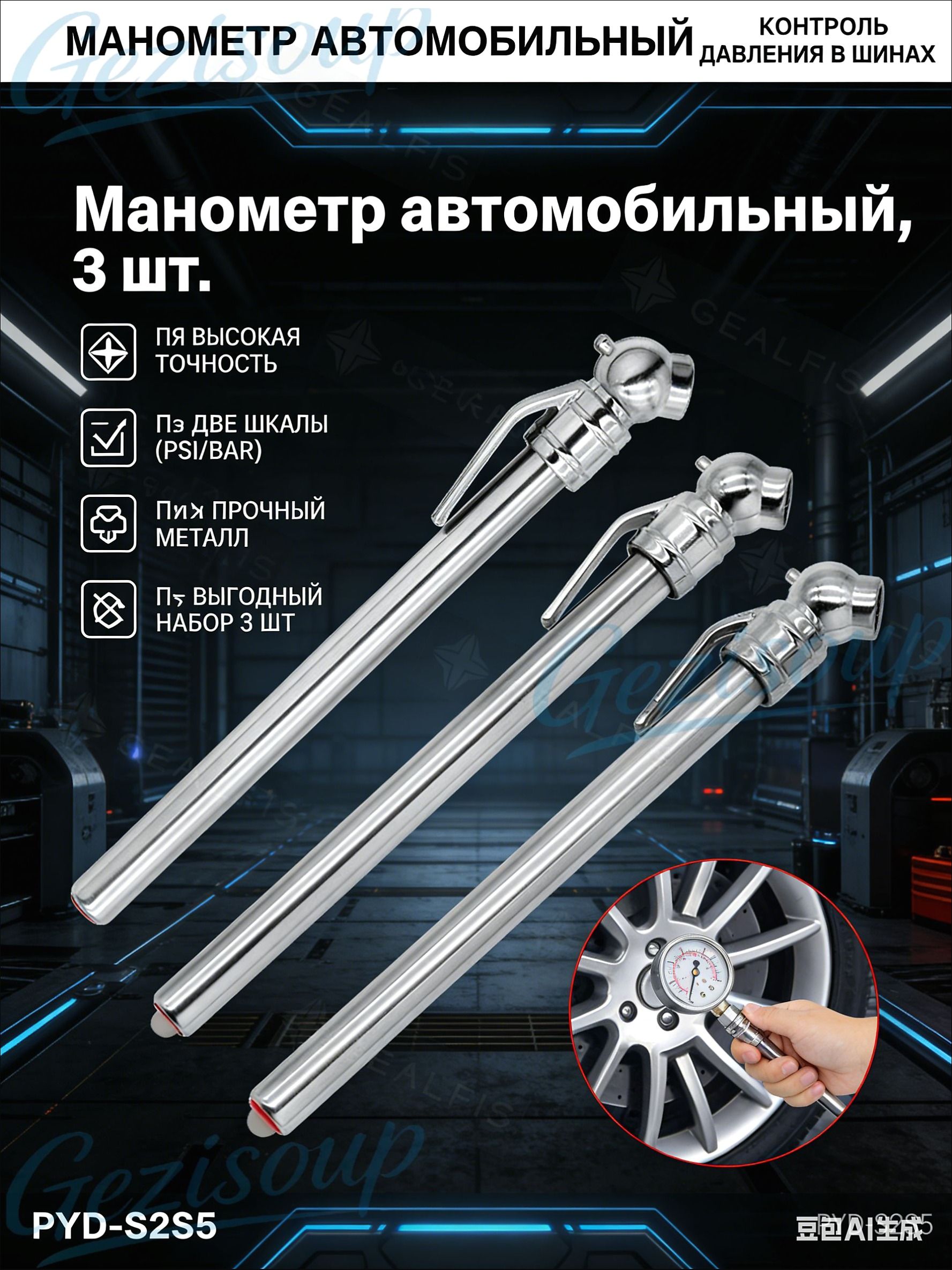 Манометр автомобильный, 3 шт.