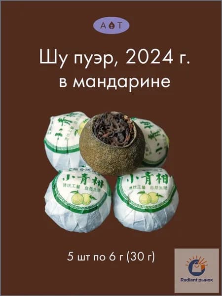 Чай черный листовой Шу Пуэр Сяо Цин Ган в мандарине 2018 год, 5 шт. Art of Tea