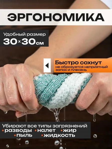 Салфетки из микрофибры для кухни, 30x30 см, 2 шт