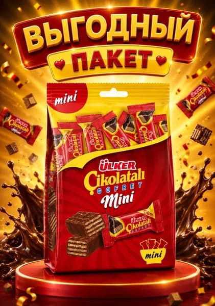 Ulker мини-вафли в молочном шоколаде, 100 г пакет мини-штук